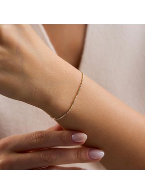 Sembol Gold 14 Ayar Beyaz Mineli Ince Altın Bileklik 1.25 Gram 17+3 cm