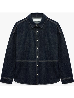 Koton Pamuklu Dikiş Detaylı Klasik Yaka Çıtçıt Düğmeli Uzun Kollu Denim Gömlek