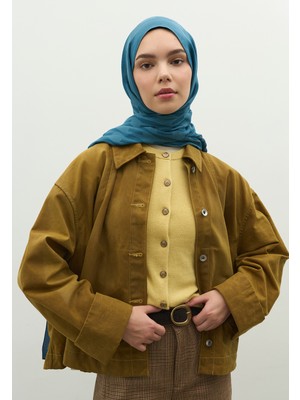 Fresh Scarfs Nara Pamuk Floş Jakarlı Şal Kot Mavi