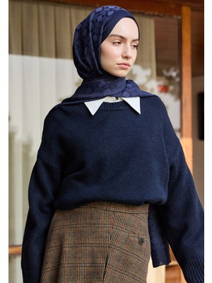 Fresh Scarfs Oslo Pamuk Floş Jakarlı Şal Koyu Lacivert