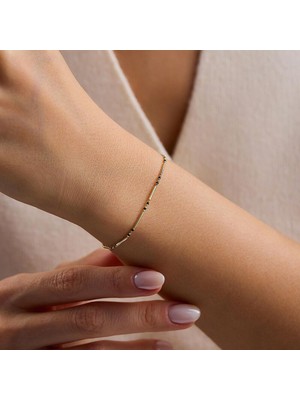 Sembol Gold 14 Ayar Siyah Mineli Ince Altın Bileklik 1.25 Gram 17+3 cm