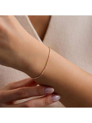 Sembol Gold 14 Ayar Pembe Mineli Ince Altın Bileklik 1.25 Gram 17+3 cm