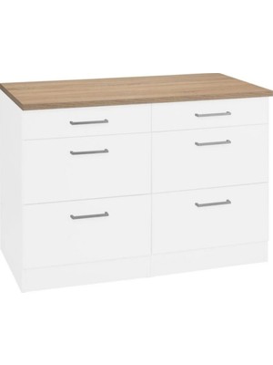T Designo Ares Mutfak 6 Çekmeceli Alt Modül 120 cm Beyaz Tezgah Dahil