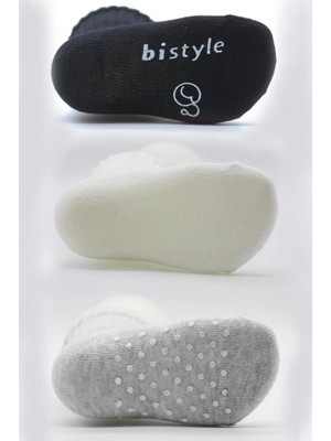 AyrStore 3'lü Basic Kaymaz Penye Soket Çorap 10107 Siyah Ekru Gri