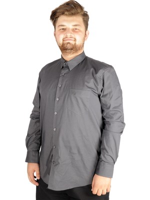 ModeXL Mode Xl Büyük Beden Erkek Klasik Cepli Gömlek Likralı 20350 Füme