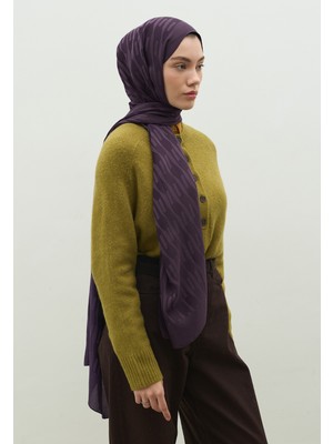 Fresh Scarfs Nara Pamuk Floş Jakarlı Şal Patlıcan Moru