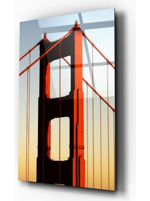 Zera Wall Cam Tablo Golden Gate Köprüsü Gün Batımı Şehir Manzarası Duvar Dekorasyonu