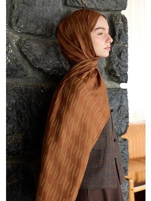 Fresh Scarfs Nara Pamuk Floş Jakarlı Şal Ceviz