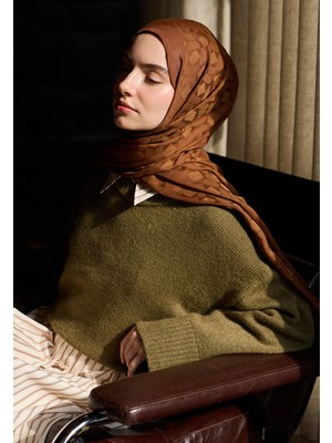 Fresh Scarfs Oslo Pamuk Floş Jakarlı Şal Ceviz