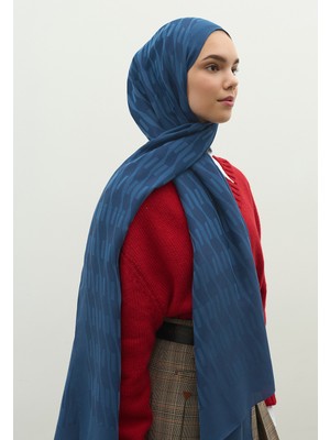 Fresh Scarfs Nara Pamuk Floş Jakarlı Şal İndigo