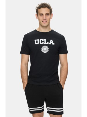 Ucla Gayley 2\\\'li Set Beyaz &siyah Bisiklet Yaka Baskılı %100 Pamuk Standard Fit Erkek Tshirt