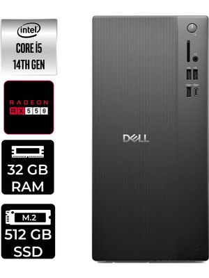Dell Tower Essential QVT1260 Core I5 14500 Rx 550 4gb 32GB Ram 512GB SSD WIN11 Home BTO005BQVT1260P385 Masaüstü Bilgisayar + Per4 USB Bellek