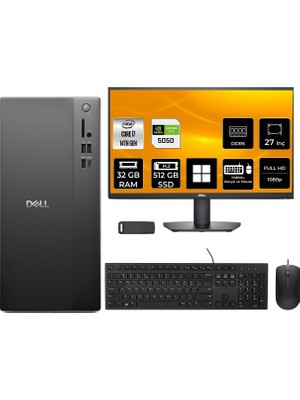 Dell Pro Tower Essential QVT1260 Core I7 14700 Rtx 5050 8gb 32GB Ram 512GB SSD 27" Fhd WIN11 Pro  BTO014QVT1260P1185 Masaüstü Bilgisayar + Per4 USB Bellek