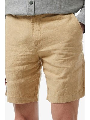 Lacoste Men's Slim Fit Linen Bermuda Shorts Beige Erkek Dar Kesim Keten Şort Bej