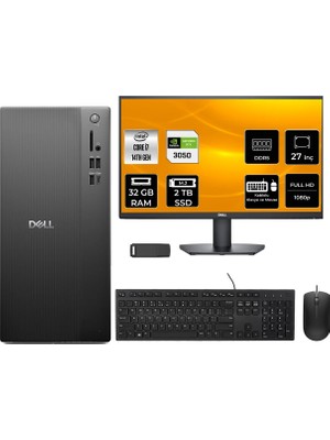 Dell Pro Tower Essential QVT1260 Core I7 14700 Rtx 3050 6gb 32GB Ram 2tb SSD 27" Fhd Freedos  BTO014QVT1260P1087 Masaüstü Bilgisayar + Per4 USB Bellek