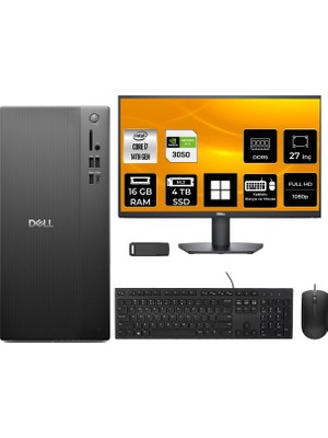 Dell Pro Tower Essential QVT1260 Core I7 14700 Rtx 3050 6gb 16GB Ram 4tb SSD 27" Fhd WIN11 Home  BTO014QVT1260P1104 Masaüstü Bilgisayar + Per4 USB Bellek