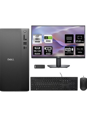 Dell Tower Essential QVT1260 Core I5 14500 Rtx 3050 6gb 96GB Ram 4tb SSD 23.8" Fhd Freedos BTO005BQVT1260P800 Masaüstü Bilgisayar + Per4 USB Bellek