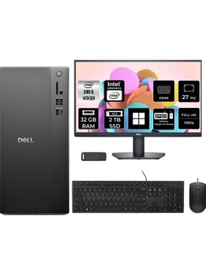 Dell Tower Essential QVT1260 Core I5 14500 32GB Ram 2tb SSD 27" Fhd WIN11 Pro BTO005BQVT1260P947 Masaüstü Bilgisayar + Per4 USB Bellek