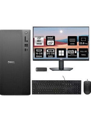 Dell Pro Tower Essential QVT1260 Core I7 14700 16GB Ram 512GB SSD 23.8" Fhd WIN11 Pro BTO014QVT1260P641 Masaüstü Bilgisayar + Per4 USB Bellek