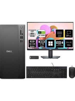 Dell Tower Essential QVT1260 Core I5 14500 Gt 1030 4gb 32GB Ram 2tb SSD 27" Fhd WIN11 Home  BTO005BQVT1260P1047 Masaüstü Bilgisayar + Per4 USB Bellek