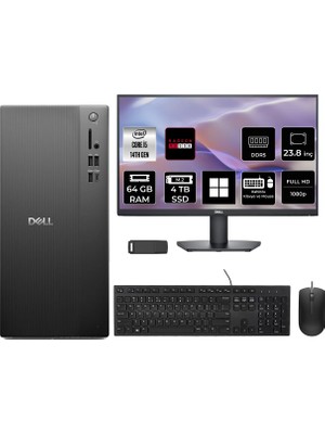 Dell Tower Essential QVT1260 Core I5 14500 Rx 550 4gb 64GB Ram 4tb SSD 23.8" Fhd WIN11 Home BTO005BQVT1260P696 Masaüstü Bilgisayar + Per4 USB Bellek