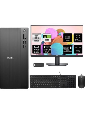 Dell Tower Essential QVT1260 Core I5 14500 Rtx 3050 6gb 16GB Ram 512GB SSD 27" Fhd Freedos  BTO005BQVT1260P1081 Masaüstü Bilgisayar + Per4 USB Bellek