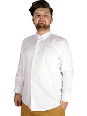 ModeXL Mode Xl Büyük Beden Erkek Klasik Gömlek Likralı 20351 Beyaz