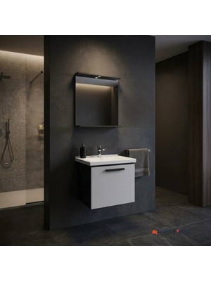 Kale Gris 65 cm Set Siyah Gri (Lavabo Dolabı + Ayna)