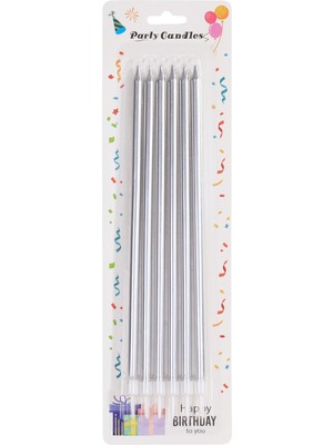 Ambalaj Pazarı Gümüş Pasta Mumu 18 cm - 6 Adet