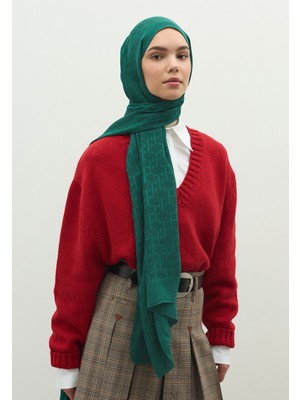 Fresh Scarfs Monogram Pamuk Floş Jakarlı Şal Petrol