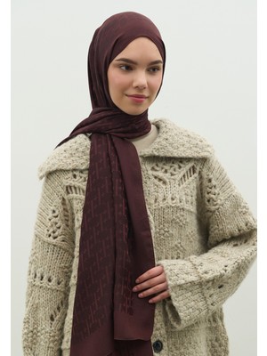 Fresh Scarfs Monogram Pamuk Floş Jakarlı Şal Kızıl Kahve