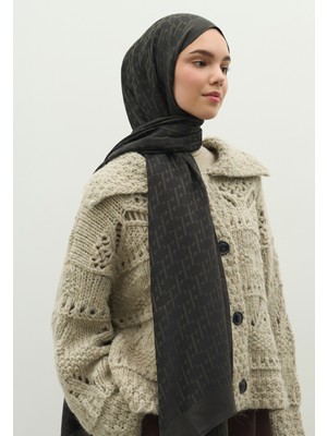 Fresh Scarfs Monogram Pamuk Floş Jakarlı Şal Kömür