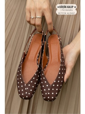 İx Siena Kadın Kahverengi Puantiyeli Kare Burun Babet Slingback