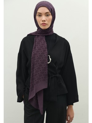 Fresh Scarfs Monogram Pamuk Floş Jakarlı Şal Patlıcan Moru