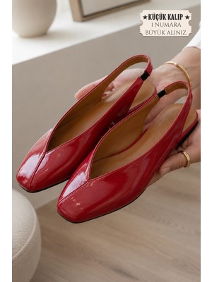 İx Siena Kadın Kırmızı Kare Burun Babet Slingback