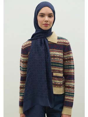 Fresh Scarfs Monogram Pamuk Floş Jakarlı Şal Gece Mavisi