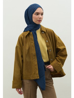 Fresh Scarfs Monogram Pamuk Floş Jakarlı Şal İndigo