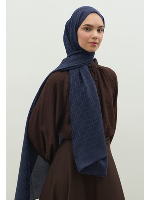 Fresh Scarfs Monogram Pamuk Floş Jakarlı Şal Koyu Lacivert