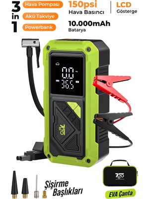 7go 7A4 Akü Takviyeli Hava Pompası & Jump Starter 10000MAH Powerbank – Çok Fonksiyonlu Araç Destek Cihazı