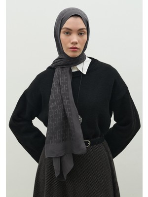 Fresh Scarfs Monogram Pamuk Floş Jakarlı Şal Füme