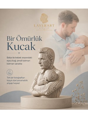 Layerart Atelier Kişiye Özel Fotoğrafdan Heykele Parametrik Ahşap Heykel 25CM - Babalar Günü Hediyesi - Oturma Odası Dekoru