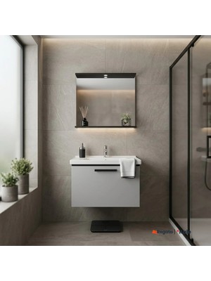 Kale Gris 80 cm Set Siyah Gri (Lavabo Dolabı + Ayna)