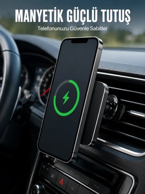 Mestore 15W Hızlı Şarj Destekli Manyetik Araç Telefon Tutucu Kablosuz Araç Şarj Standı