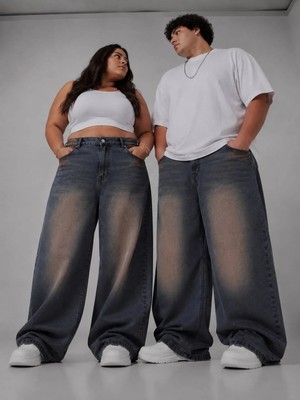 St.Poll Bakır Eskitme Yıkamalı Büyük Beden Unisex Baggy Jean Pantolon
