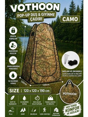 Mestore Otomatik Kabin Giyinme Çadırı 120X120X190 cm Üst Havalandırma Yan Pencereli Duş & Wc Çadırı