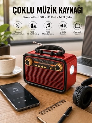 Mestore Nostaljik Radyo Bluetooth Bağlantılı Müzik Kutusu Ahşap