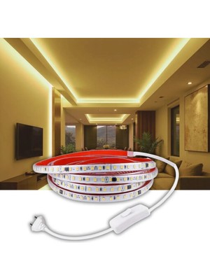 Burul 50 Metre Gün Işığı Hortum Şerit Led Yapışkanlı 220v Yüksek Lümen Işık Anahtarlı ve Fişli