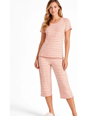 Organickid Mini Me Kadın Turuncu Kısa Kol Üst ve Şort Pijama Takımı