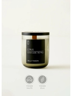 Bella Maison Citrus Ahşap Fitilli Dekoratif Soy Wax Mum 1 Adet Karışık Koku Siyah Renk