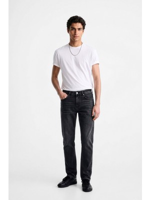 Markapia Erkek Antrasit Slim Fit Normal Bel Düz Kesim Dar Paça Jean Pantolon
